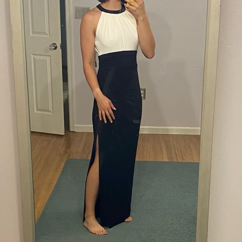 Black and white evening gown